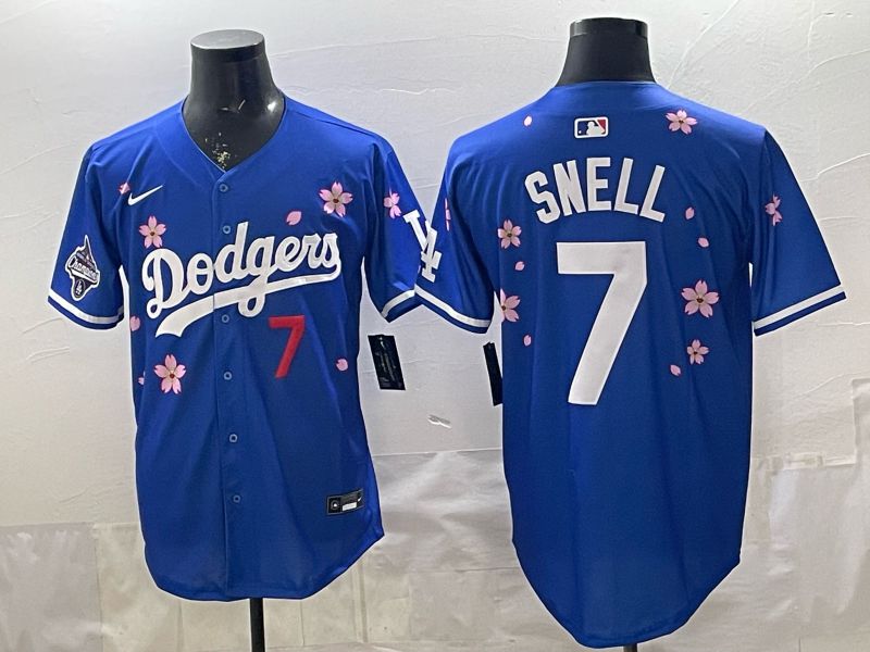 Men Nike 2026 Los Angeles Dodgers #7 Snell Blue Sakura Edition Game MLB Jersey 0011->los angeles dodgers->MLB Jersey